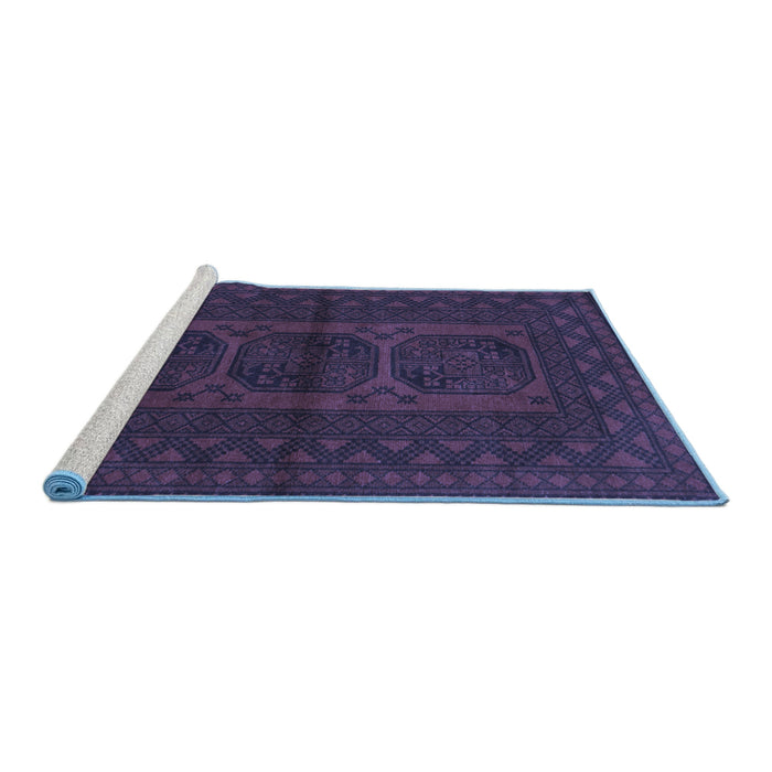 Sideview of Machine Washable Southwestern Blue Country Rug, wshtr978blu