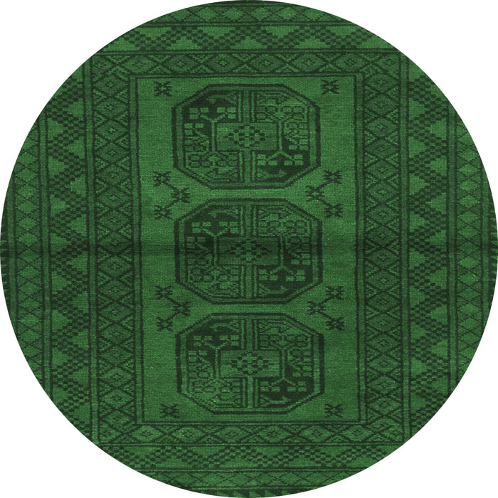 Round Machine Washable Southwestern Emerald Green Country Area Rugs, wshtr978emgrn