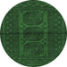Round Southwestern Emerald Green Country Rug, tr978emgrn