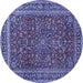 Round Machine Washable Persian Blue Traditional Rug, wshtr979blu