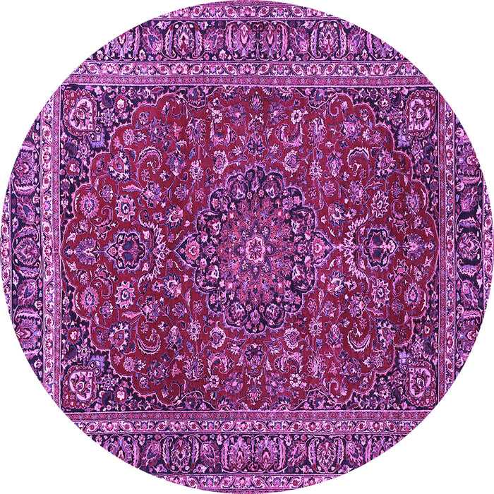 Round Machine Washable Persian Purple Traditional Area Rugs, wshtr979pur