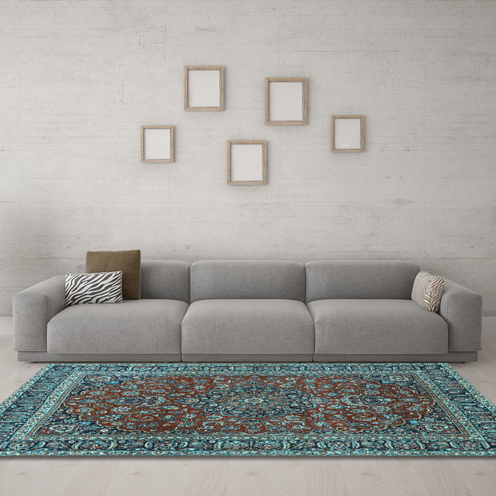 Machine Washable Persian Light Blue Traditional Rug in a Living Room, wshtr979lblu