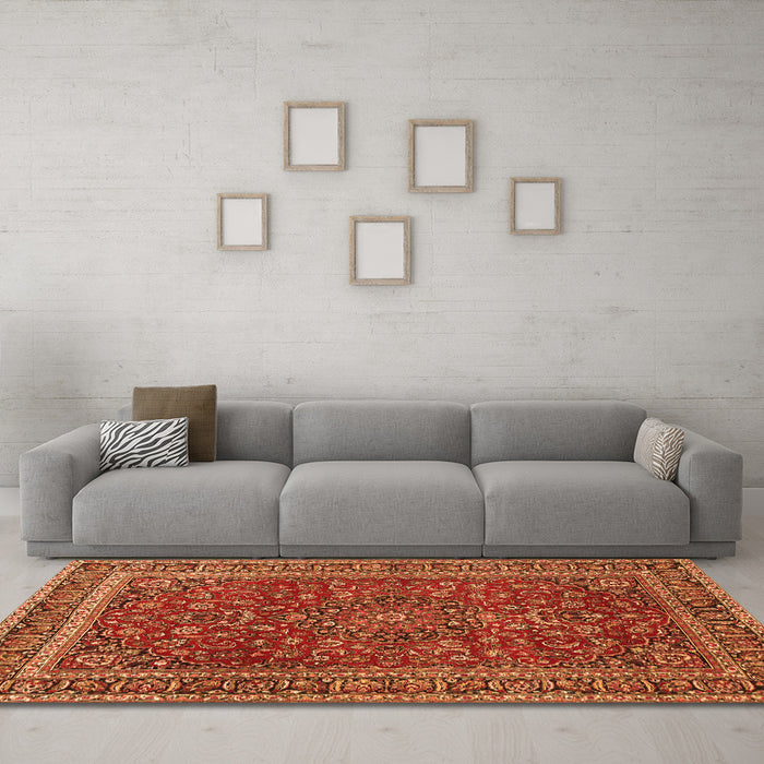 Machine Washable Persian Orange Traditional Area Rugs in a Living Room, wshtr979org