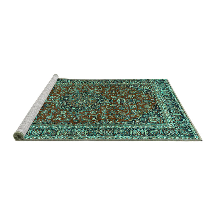Sideview of Machine Washable Persian Turquoise Traditional Area Rugs, wshtr979turq