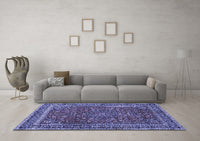 Machine Washable Persian Blue Traditional Rug, wshtr979blu