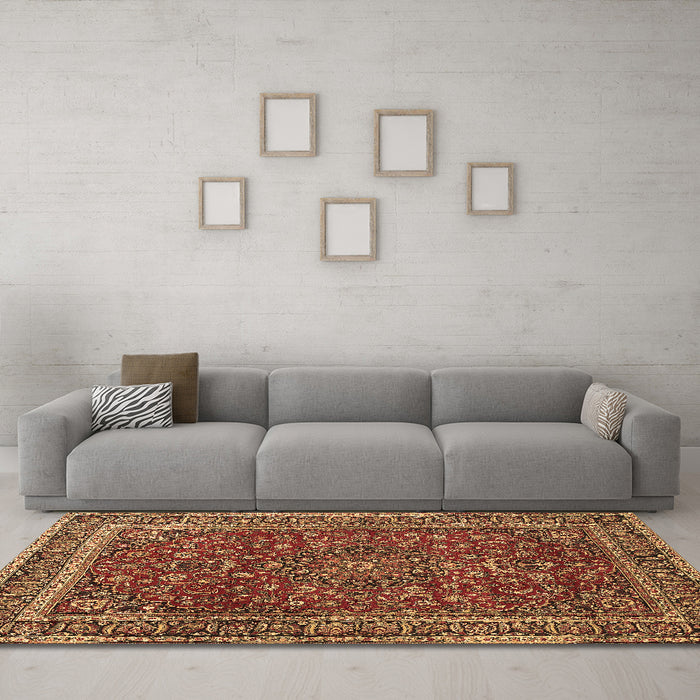 Machine Washable Persian Brown Traditional Rug in a Living Room,, wshtr979brn