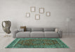 Machine Washable Persian Turquoise Traditional Area Rugs in a Living Room,, wshtr979turq