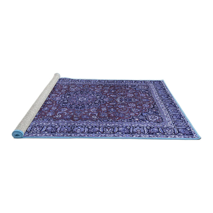 Sideview of Machine Washable Persian Blue Traditional Rug, wshtr979blu