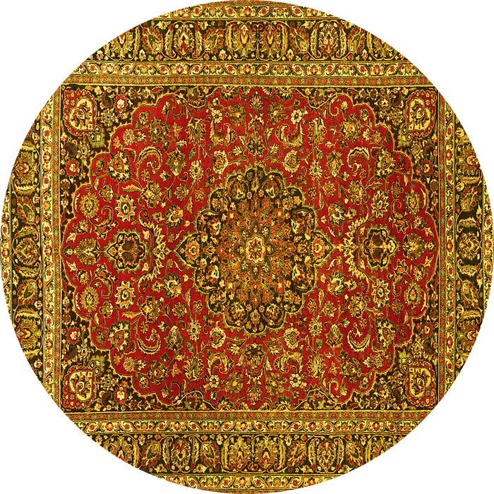 Round Machine Washable Persian Yellow Traditional Rug, wshtr979yw