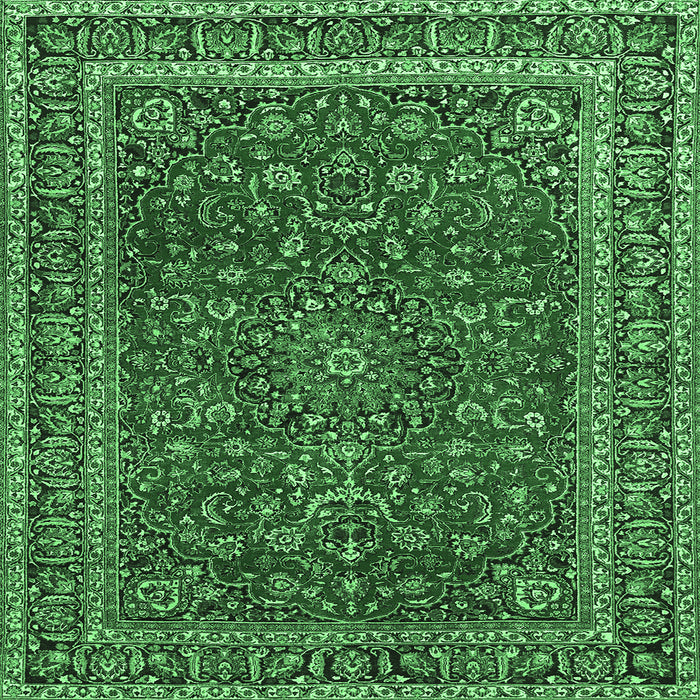 Square Machine Washable Persian Emerald Green Traditional Area Rugs, wshtr979emgrn