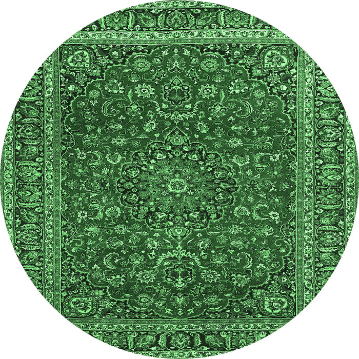 Round Persian Emerald Green Traditional Rug, tr979emgrn
