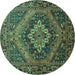 Round Machine Washable Persian Turquoise Traditional Area Rugs, wshtr97turq