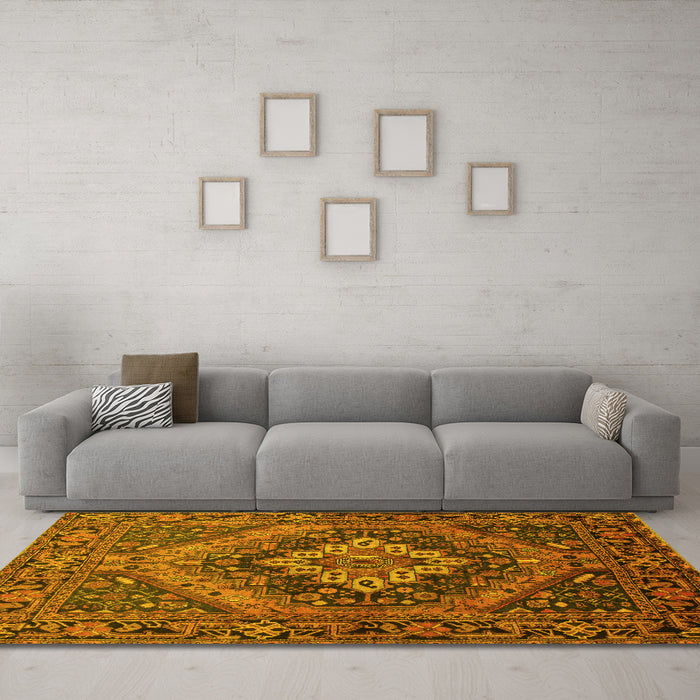 Machine Washable Persian Yellow Traditional Rug in a Living Room, wshtr97yw