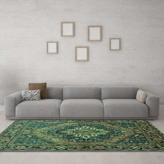 Machine Washable Persian Turquoise Traditional Area Rugs in a Living Room,, wshtr97turq