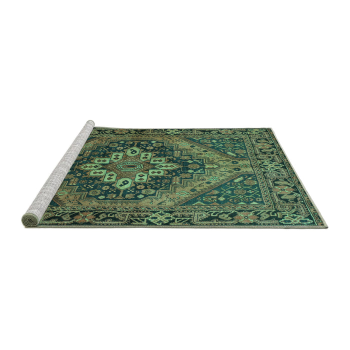 Sideview of Machine Washable Persian Turquoise Traditional Area Rugs, wshtr97turq