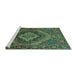 Sideview of Machine Washable Persian Turquoise Traditional Area Rugs, wshtr97turq