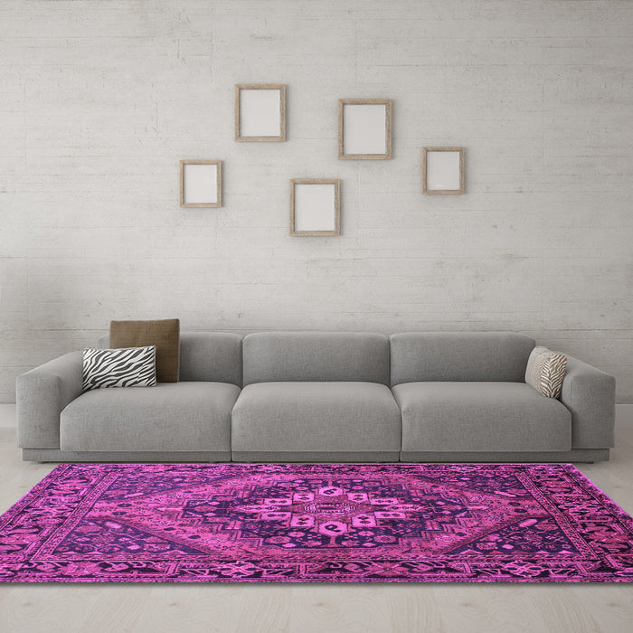 Machine Washable Persian Purple Traditional Area Rugs in a Living Room, wshtr97pur