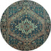 Round Machine Washable Persian Light Blue Traditional Rug, wshtr97lblu