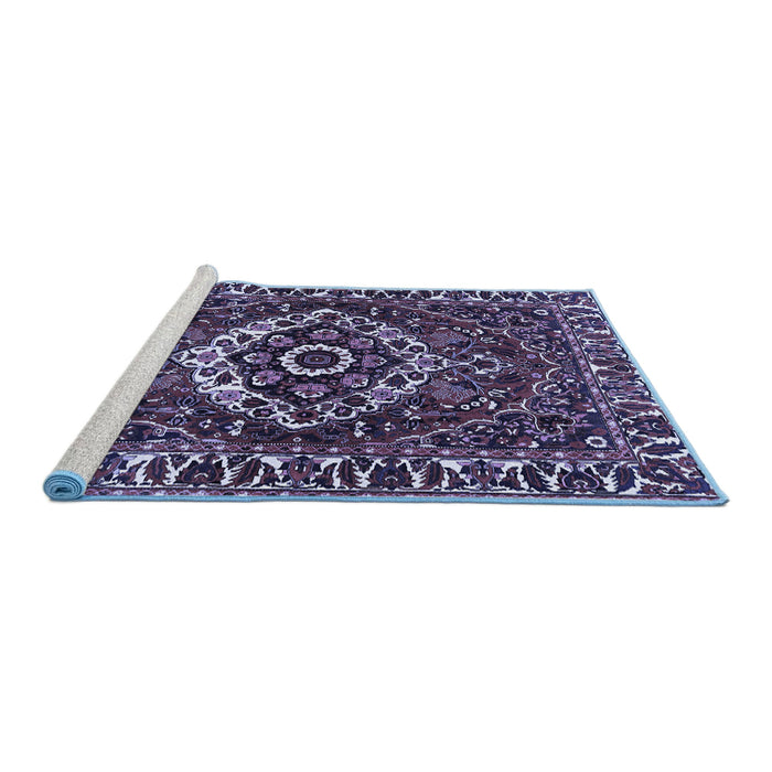 Sideview of Machine Washable Persian Blue Traditional Rug, wshtr980blu