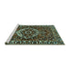 Sideview of Machine Washable Persian Turquoise Traditional Area Rugs, wshtr980turq