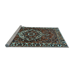 Sideview of Machine Washable Persian Light Blue Traditional Rug, wshtr980lblu