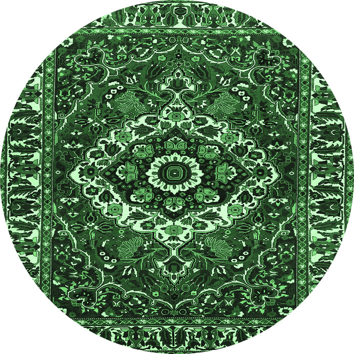 Round Persian Emerald Green Traditional Rug, tr980emgrn