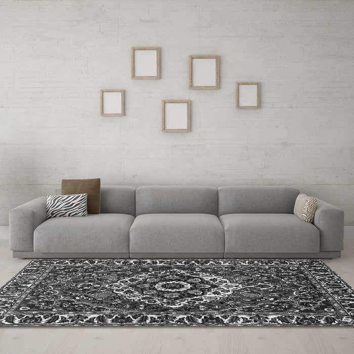 Machine Washable Persian Gray Traditional Rug in a Living Room,, wshtr980gry