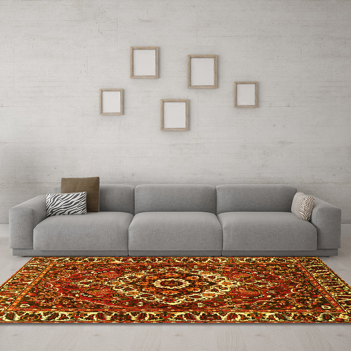 Machine Washable Persian Yellow Traditional Rug in a Living Room, wshtr980yw