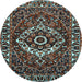 Round Machine Washable Persian Light Blue Traditional Rug, wshtr980lblu