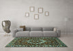 Machine Washable Persian Turquoise Traditional Area Rugs in a Living Room,, wshtr980turq