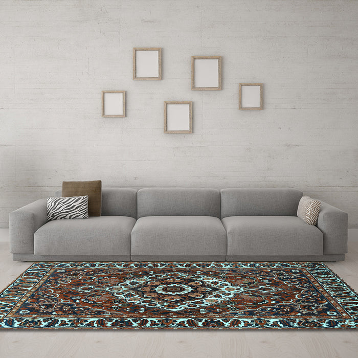 Machine Washable Persian Light Blue Traditional Rug in a Living Room, wshtr980lblu