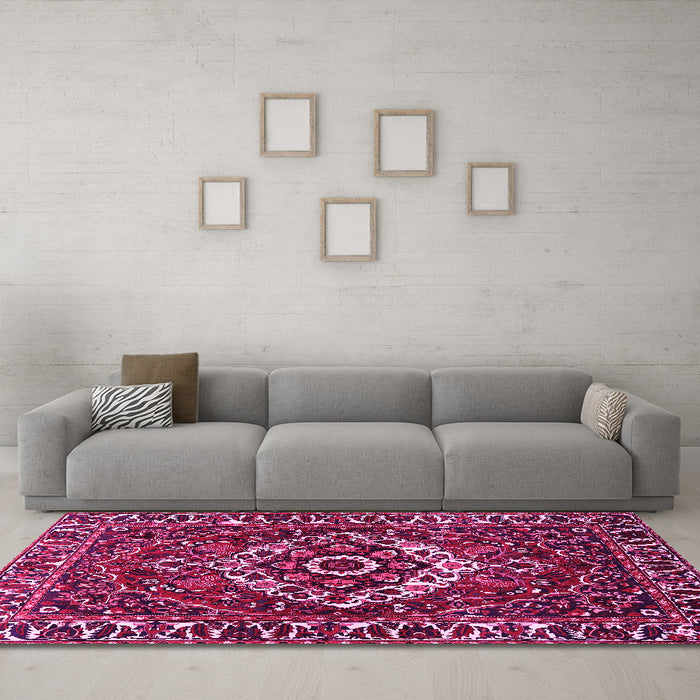 Machine Washable Persian Pink Traditional Rug in a Living Room, wshtr980pnk
