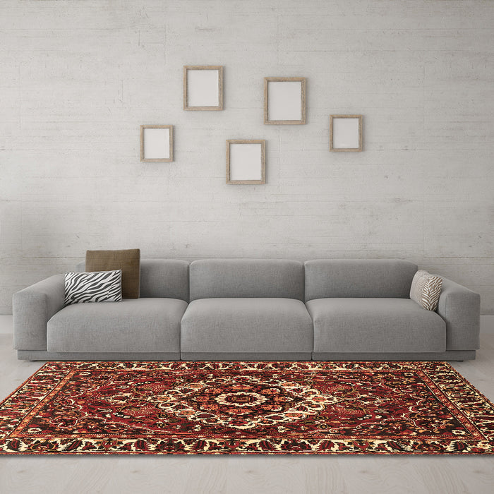 Machine Washable Persian Brown Traditional Rug in a Living Room,, wshtr980brn