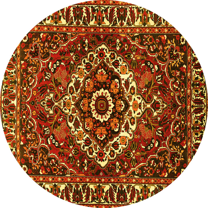 Round Machine Washable Persian Yellow Traditional Rug, wshtr980yw