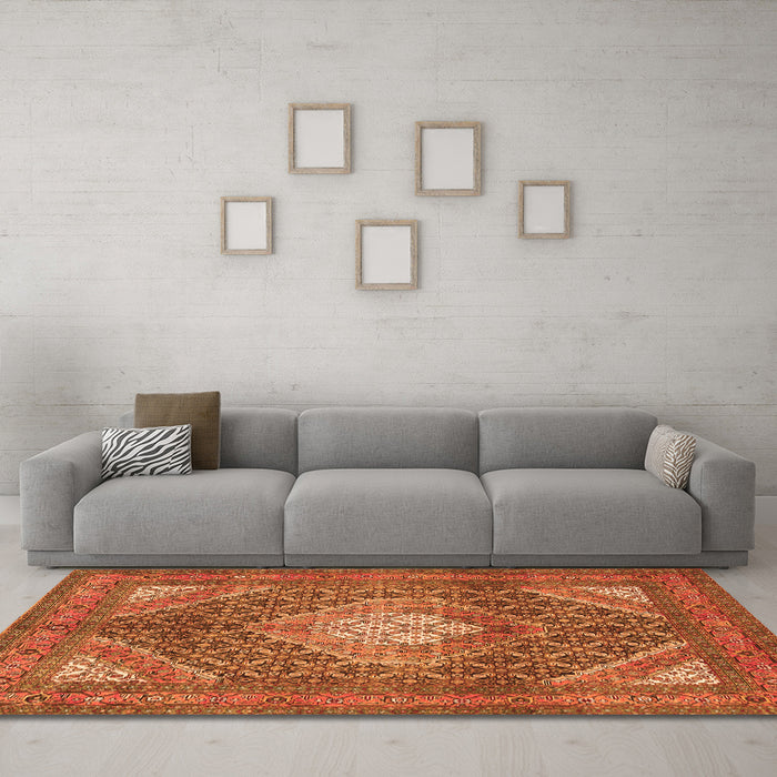 Machine Washable Persian Orange Traditional Area Rugs in a Living Room, wshtr981org