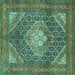 Square Machine Washable Persian Turquoise Traditional Area Rugs, wshtr981turq