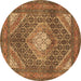 Round Machine Washable Persian Brown Traditional Rug, wshtr981brn