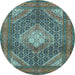 Round Machine Washable Persian Light Blue Traditional Rug, wshtr981lblu