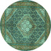 Round Machine Washable Persian Turquoise Traditional Area Rugs, wshtr981turq