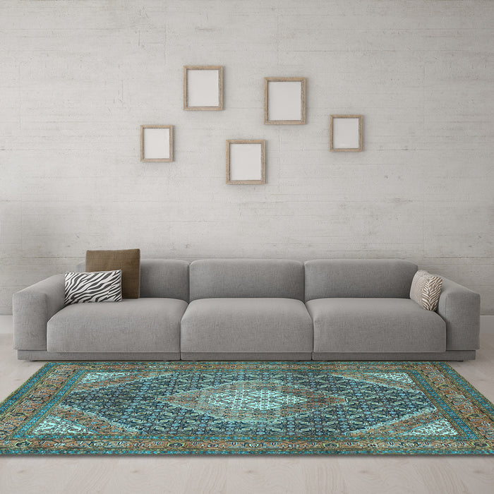 Machine Washable Persian Light Blue Traditional Rug in a Living Room, wshtr981lblu