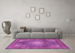 Machine Washable Persian Purple Traditional Area Rugs in a Living Room, wshtr981pur
