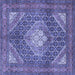 Square Machine Washable Persian Blue Traditional Rug, wshtr981blu