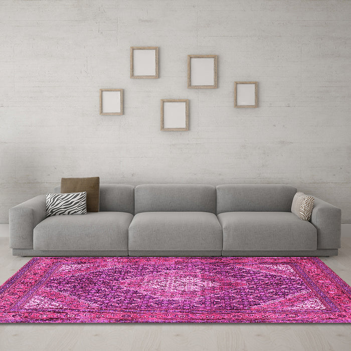 Machine Washable Persian Pink Traditional Rug in a Living Room, wshtr981pnk