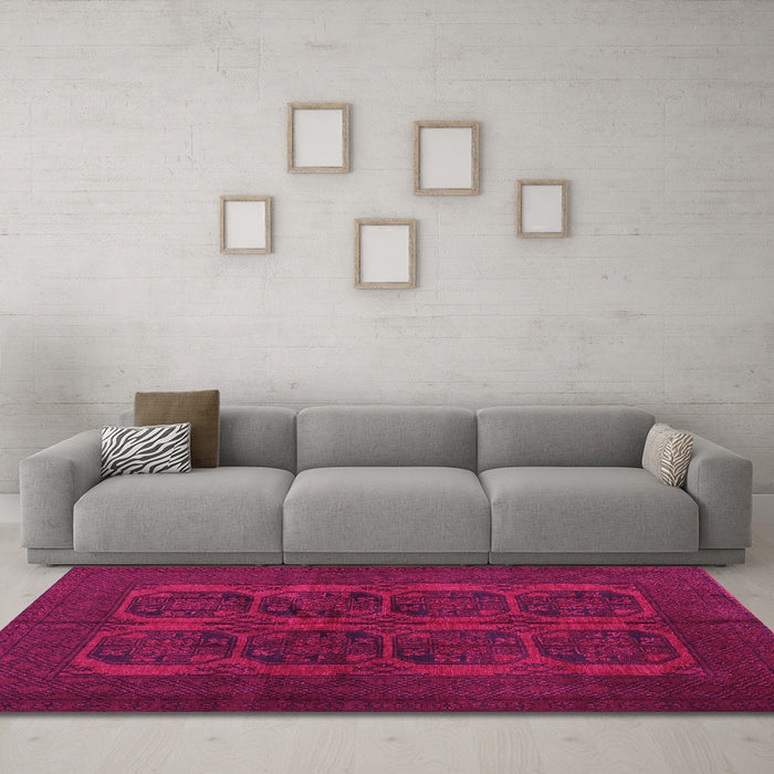 Machine Washable Persian Pink Traditional Rug in a Living Room, wshtr982pnk