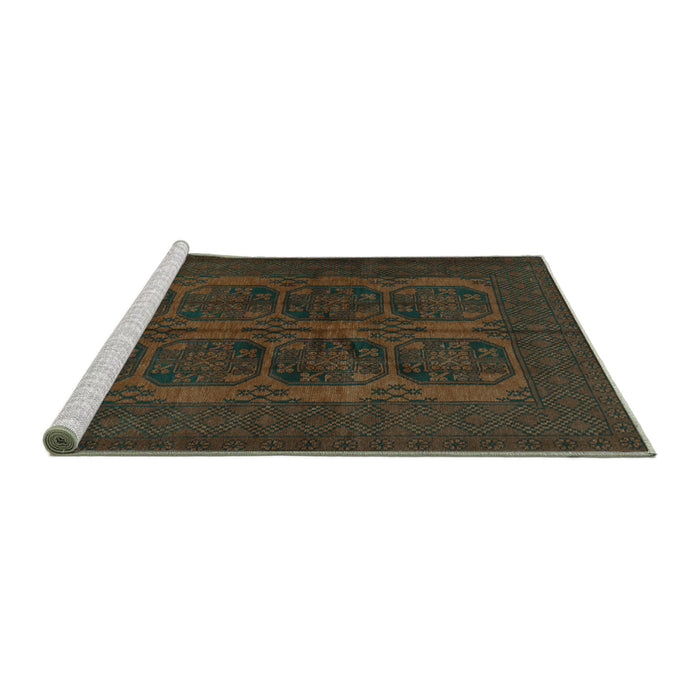 Sideview of Machine Washable Persian Turquoise Traditional Area Rugs, wshtr982turq