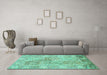 Machine Washable Persian Turquoise Traditional Area Rugs in a Living Room,, wshtr983turq