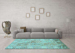 Machine Washable Persian Light Blue Traditional Rug in a Living Room, wshtr983lblu