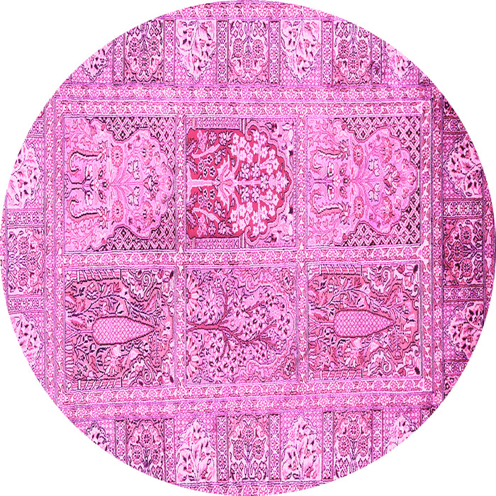 Round Machine Washable Persian Pink Traditional Rug, wshtr983pnk