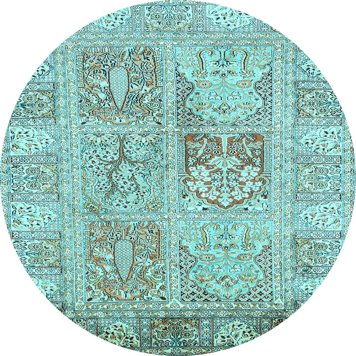 Round Machine Washable Persian Light Blue Traditional Rug, wshtr983lblu