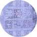 Round Machine Washable Persian Blue Traditional Rug, wshtr983blu